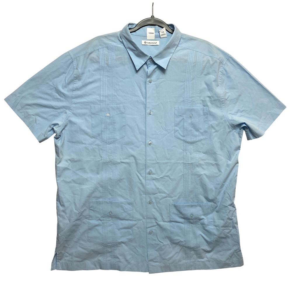 Cubavera Guayabera Shirt Mens XXL Blue Short Sleeve Button Down 4 Pocket Pleated